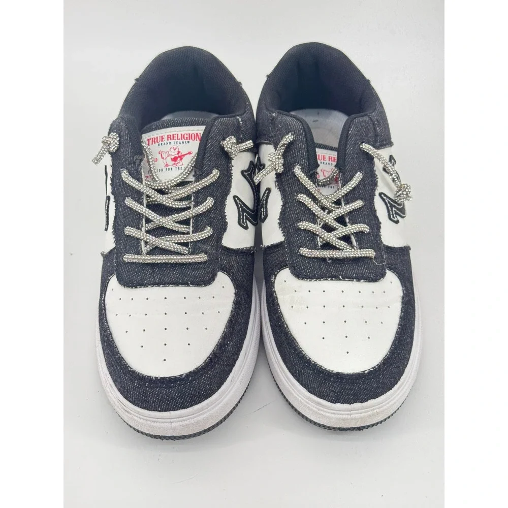 True Religion Sneakers Kids Size 9 Black White Denim Rhinestone Casual Shoes